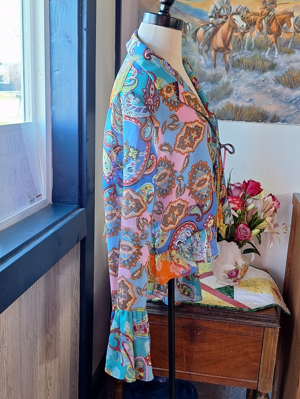 Willow & Root Mixed Paisley Print Chiffon Blouse, L, Style#8350 - Picture 7 of 16